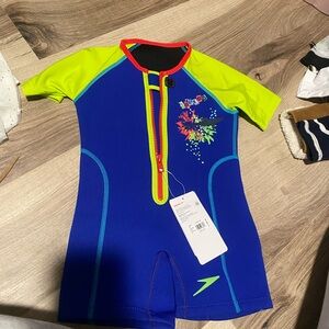 Speedo Kids Rashguard - Blue and Neon Yellow
